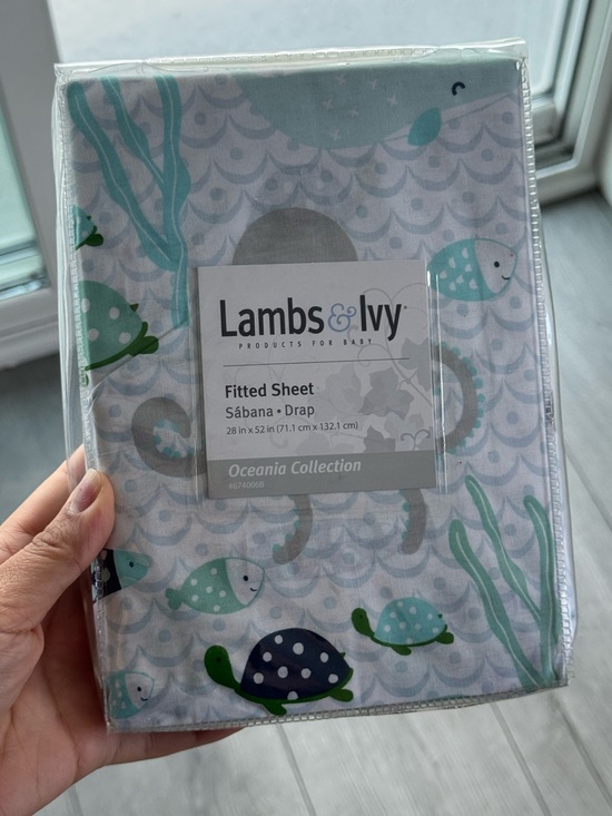 Lambs & Ivy Other - Lambs & Ivy Oceania Collection Fitted Baby Sheet - Aqua & Gray